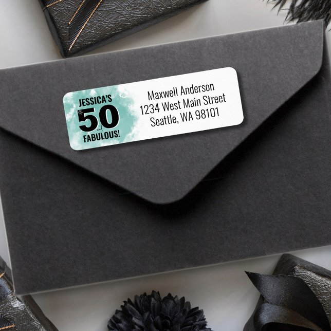 Étiquette Adresse de retour pour 50e anniversaire moderne (Modern Watercolor Fifty Fabulous 50th Birthday label)