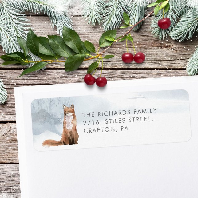 Étiquette Adresse de retour Renard mignon élégant d'hiver (Return Address Winter Cute Fox Elegant Label)