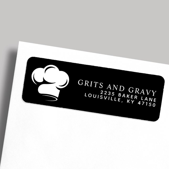 Étiquette Adresse de retour Restaurant Chapeau de Chef Noir  (Créateur téléchargé)