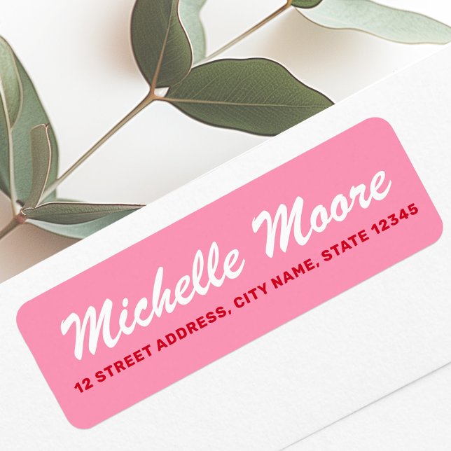Étiquette Adresse de retour rétro gras rose et rouge (Retro bold pink and red return address label)