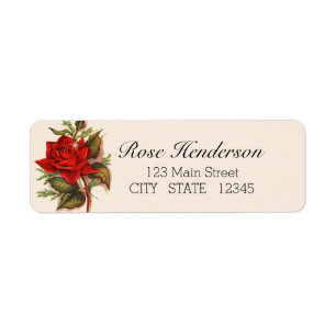 Étiquette Adresse de retour romantique vintage de rose rouge