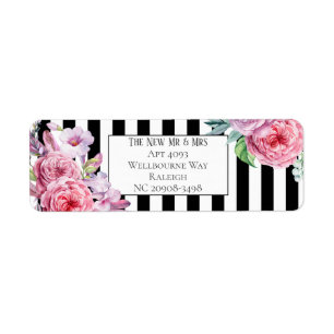 Étiquette Adresse de retour rose florale et de rayure