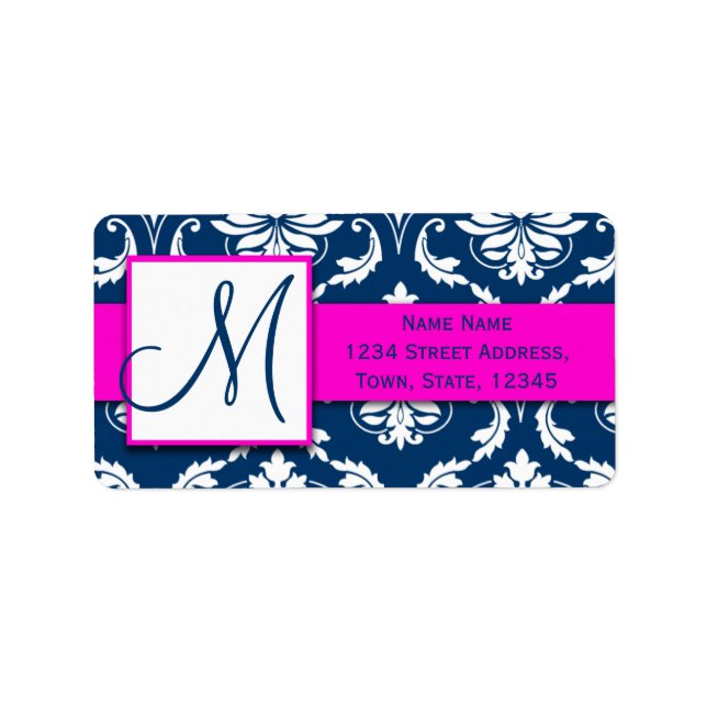 Étiquette Adresse de retour RSVP Mariage damassé rose (Devant)