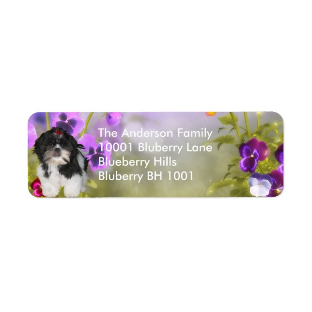 Étiquette Adresse de Retour Shih Tzu & Fleurs (Devant)