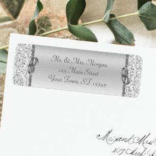 Étiquette Adresse de retour Silver Mariage damassé