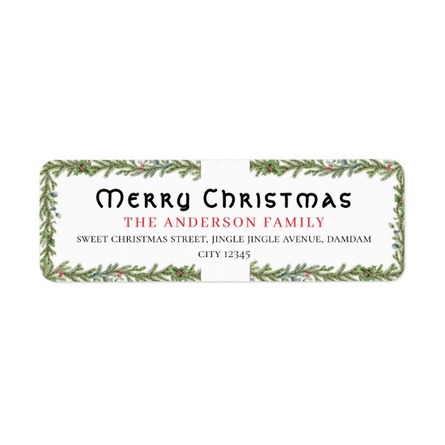 Étiquette Adresse de retour simple élégante florale de Noël (Devant)