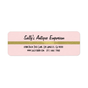 Étiquette Adresse de retour simple en bande rose et or