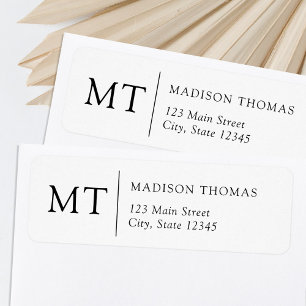 Étiquette Adresse de retour simple et élégante du monogramme