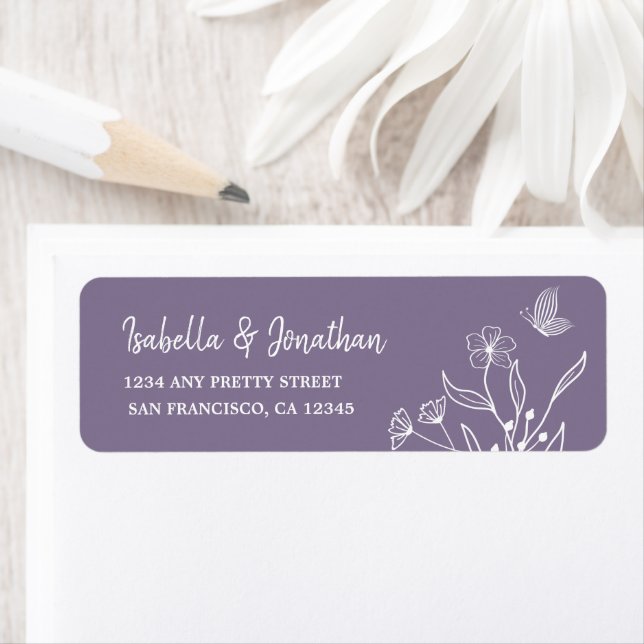 Étiquette Adresse de retour simple florale mauve (En situation)