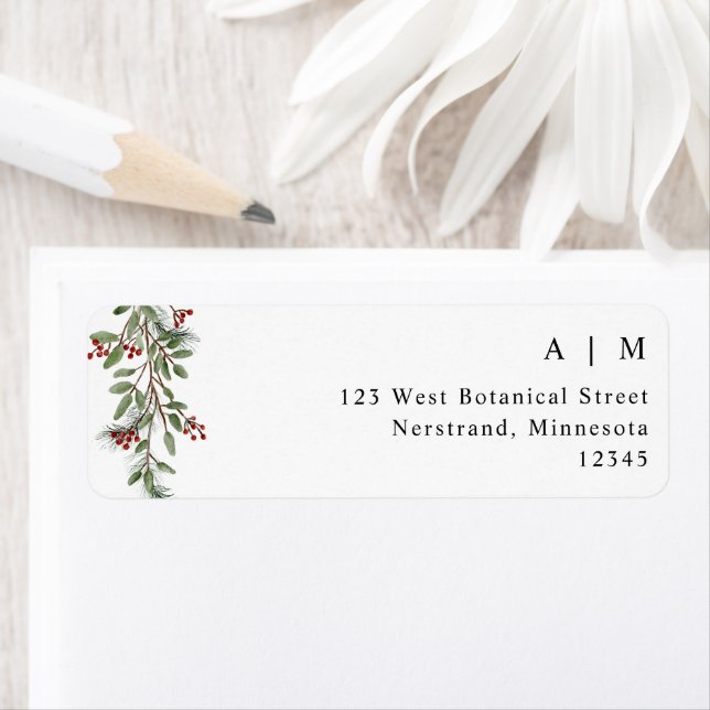 Étiquette Adresse de Retour Simple Mariage d'Hiver en Bourgo (En situation)