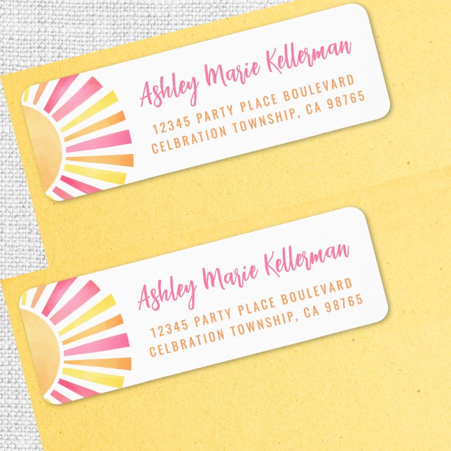 Étiquette Adresse de Retour Soleil Rose Clair (Bright Pink Sun Return Address label )