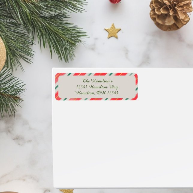 Étiquette Adresse de retour sucre de canne (Red, green and gold Christmas Return Address Label )