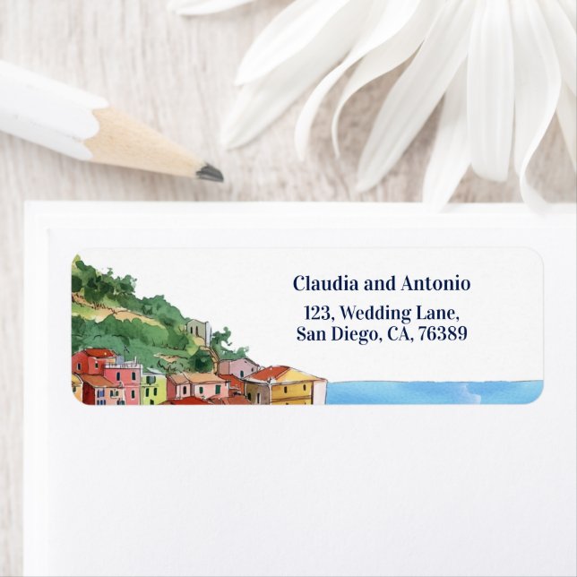 Étiquette Adresse de retour sur la côte de la Riviera italie (En situation)