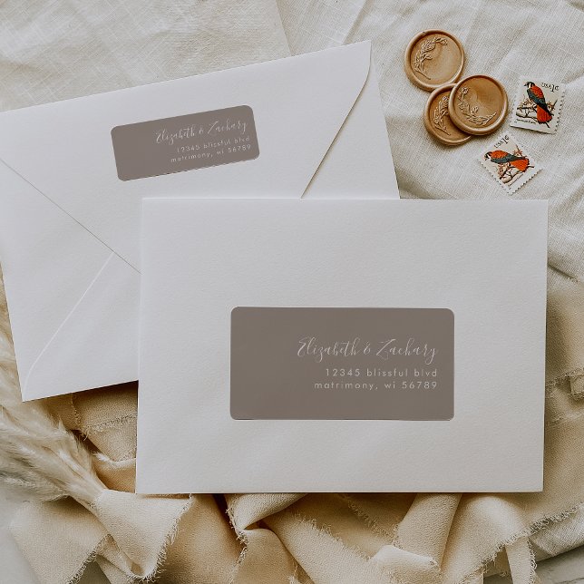 Étiquette Adresse de retour Taupe Script Moderne (Créateur téléchargé)