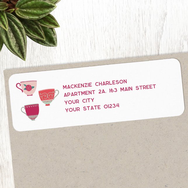 Étiquette Adresse de retour Teups (Retro vintage tea cups personalized return address label)