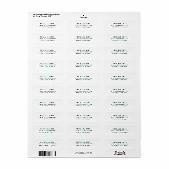 Étiquette Adresse de retour vert foncé classique moderne (Feuille entière)