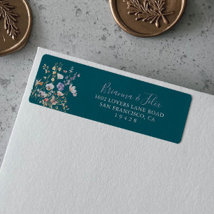 Étiquette Adresse de retour verte de fleurs sauvages multico