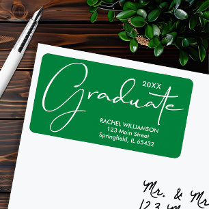 Étiquette Adresse de retour verte du script de graduation