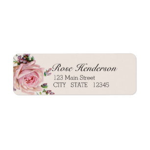 Étiquette Adresse de retour vintage de rose romantique mou