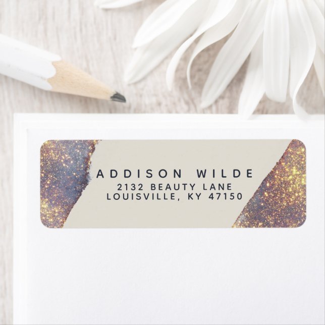 Étiquette Adresse de Retour Violet Or Iridescent Glam Glitte (En situation)