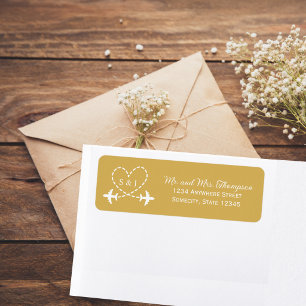 Étiquette Adresse de Retour Voyage Mariage Avion Aviation