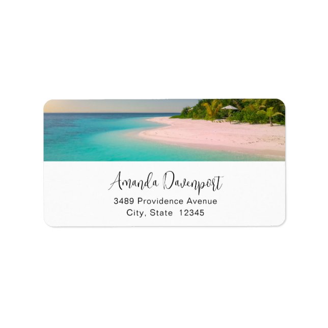 Étiquette Adresse de scène de plage tropicale océan aquamari (Devant)