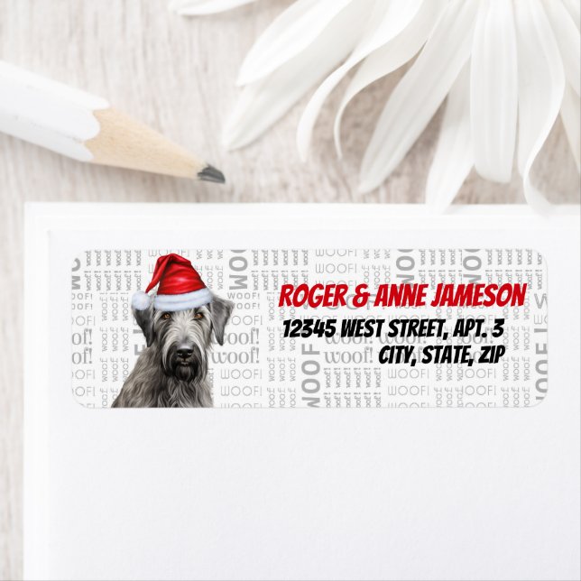 Étiquette Adresse de vacances de chien de Noël Irish Wolfhou (En situation)