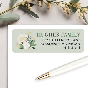 Étiquette Adresse de verdure florale verte élégante en or