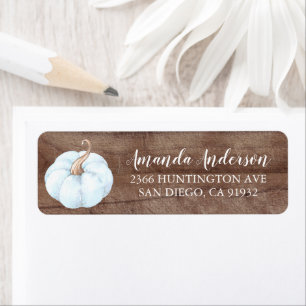 Étiquette Adresse du Baby shower de Citrouille bleu rustique