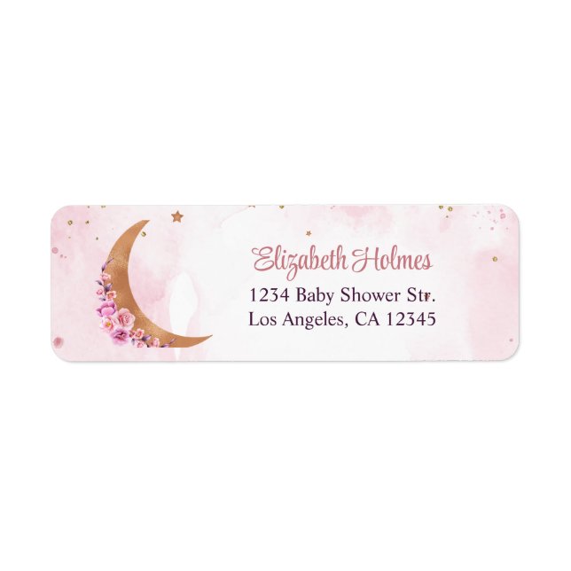 Étiquette Adresse du Baby shower Golden Floral Moon (Devant)