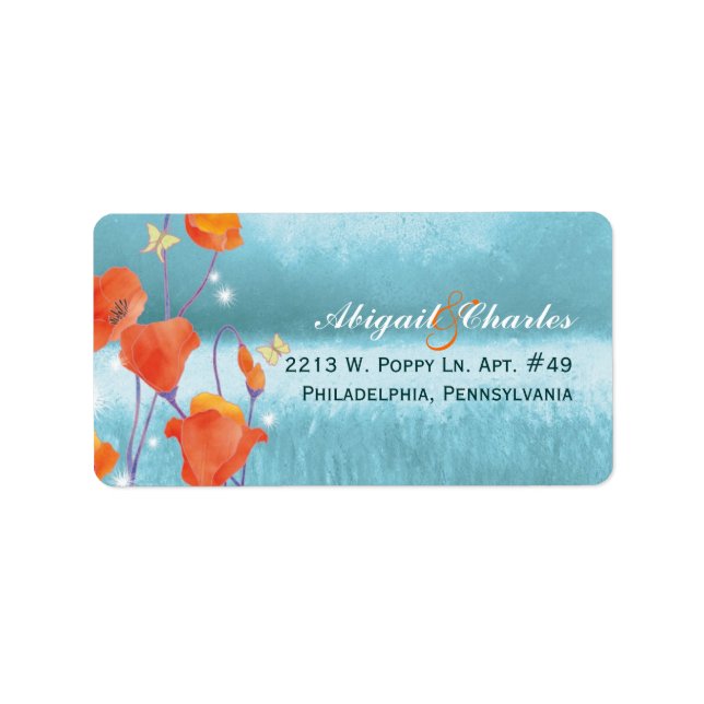 Étiquette Adresse du Mariage de Red Turquoise Poppy (Devant)