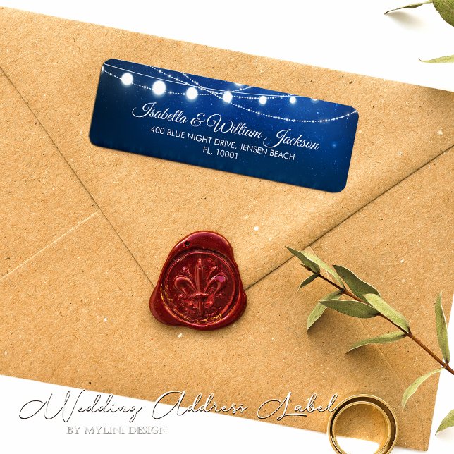 Étiquette Adresse du Mariage des voyants à cordes bleu et ar (Créateur téléchargé)