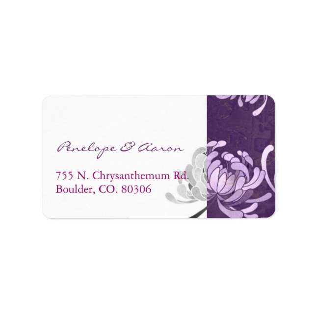 Étiquette Adresse du Mariage floral violet Monotone (Devant)