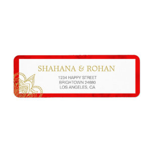 Étiquette Adresse du Mariage Red Gold Chic de style indien