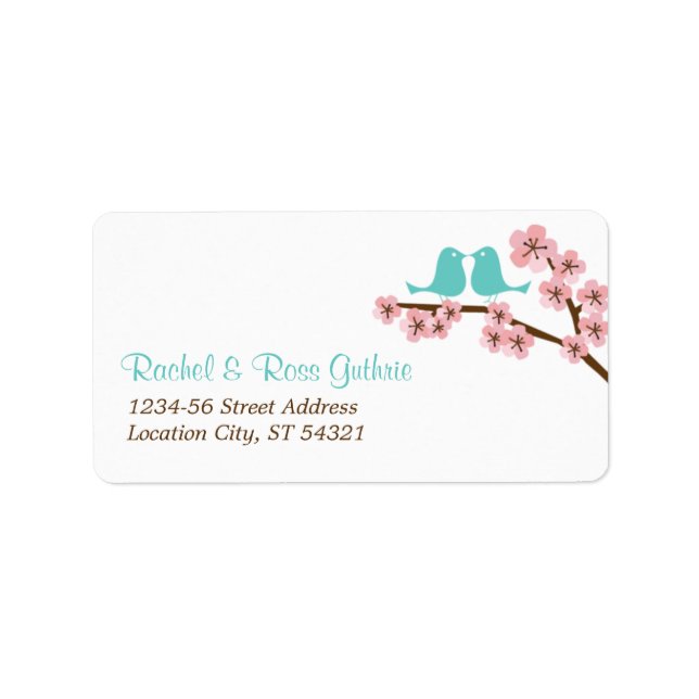 Étiquette Adresse du Mariage Turquoise & Rose Cherry Blossom (Devant)