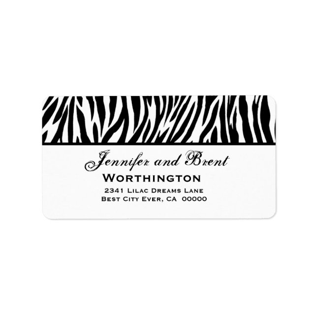 Étiquette Adresse du Mariage Zebra noir et blanc (Devant)