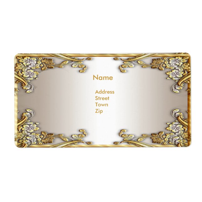 Étiquette Adresse Élégant Crème Or (Devant)