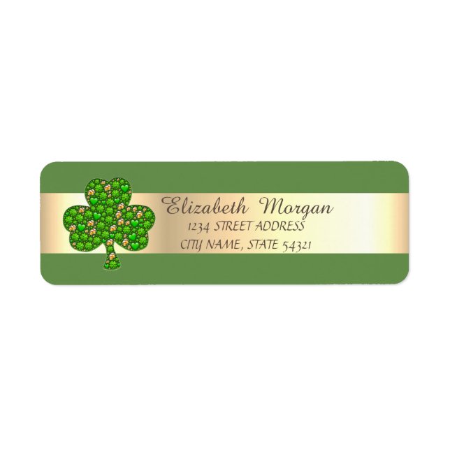Étiquette Adresse élégante et stylée, verte, Shamrock (Devant)