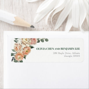 Étiquette Adresse Élégante Fleur de Pêcher et Treillis Doré