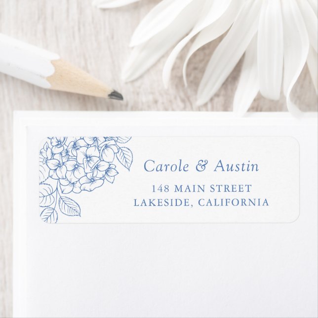 Étiquette Adresse Élégante Hydrangea Bleu Poussiéreux Floral (En situation)
