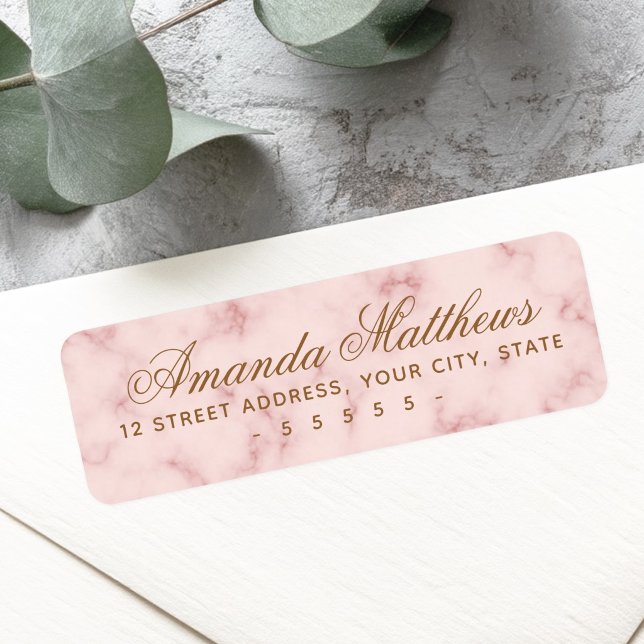 Étiquette Adresse en calligraphie sur fond de marbre rose bl (Blush pink marble calligraphy script address label)