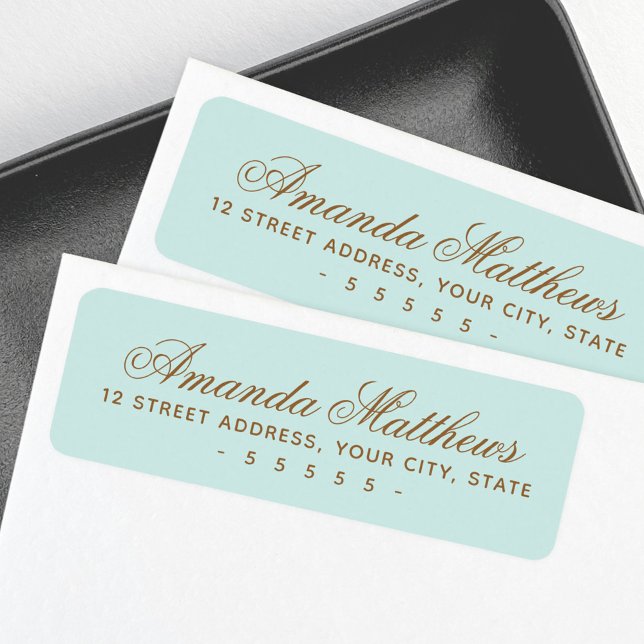 Étiquette Adresse en écriture calligraphique bleu aqua chic  (Chic trendy aqua blue calligraphy script address label)