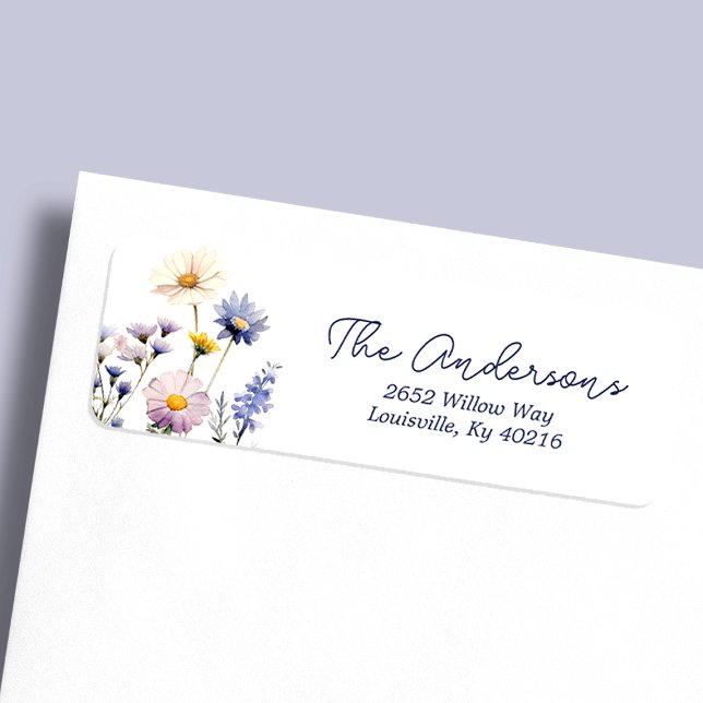 Étiquette Adresse Fête Bébé Bohème Fleur Sauvage Bleue (Créateur téléchargé)