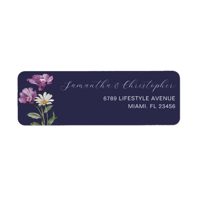 Étiquette Adresse Fleur Sauvage Bohème Violet Foncé (Devant)