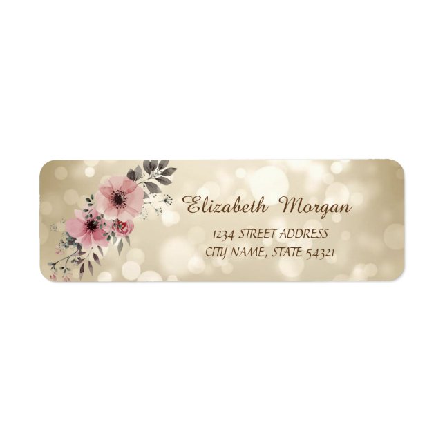 Étiquette Adresse Fleurs Bokeh Élégant et Stylé (Devant)