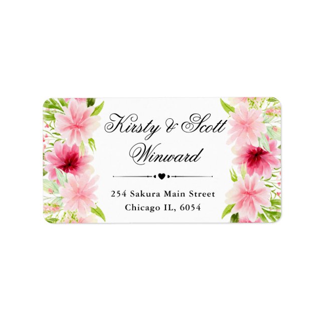 Étiquette Adresse Fleurs d'été roses aquarelle (Devant)