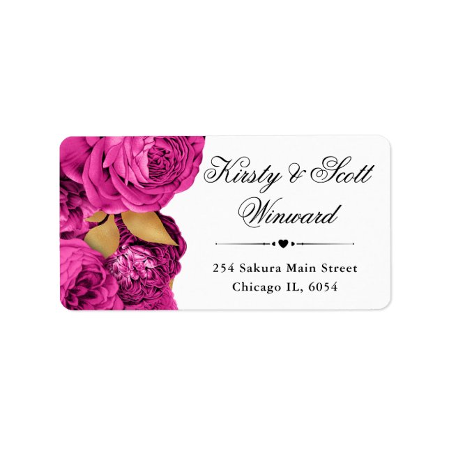 Étiquette Adresse Fleurs Rose et Or Aquarelle (Devant)