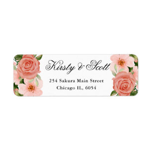 Étiquette Adresse Fleurs Roses Roses en aquarelle