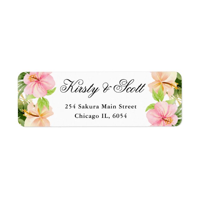 Étiquette Adresse Fleurs tropicales roses à l'aquarelle (Devant)