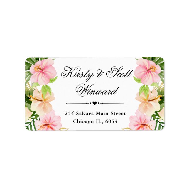 Étiquette Adresse Fleurs tropicales roses aquarelle (Devant)